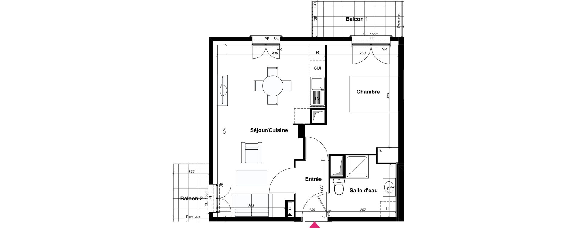 Appartement T2 de 45,73 m2 au Blanc-Mesnil Centre