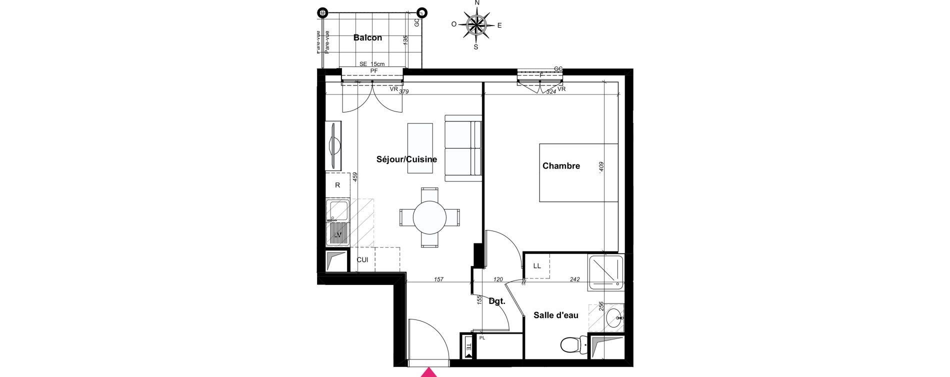 Appartement T2 de 42,42 m2 au Blanc-Mesnil Centre