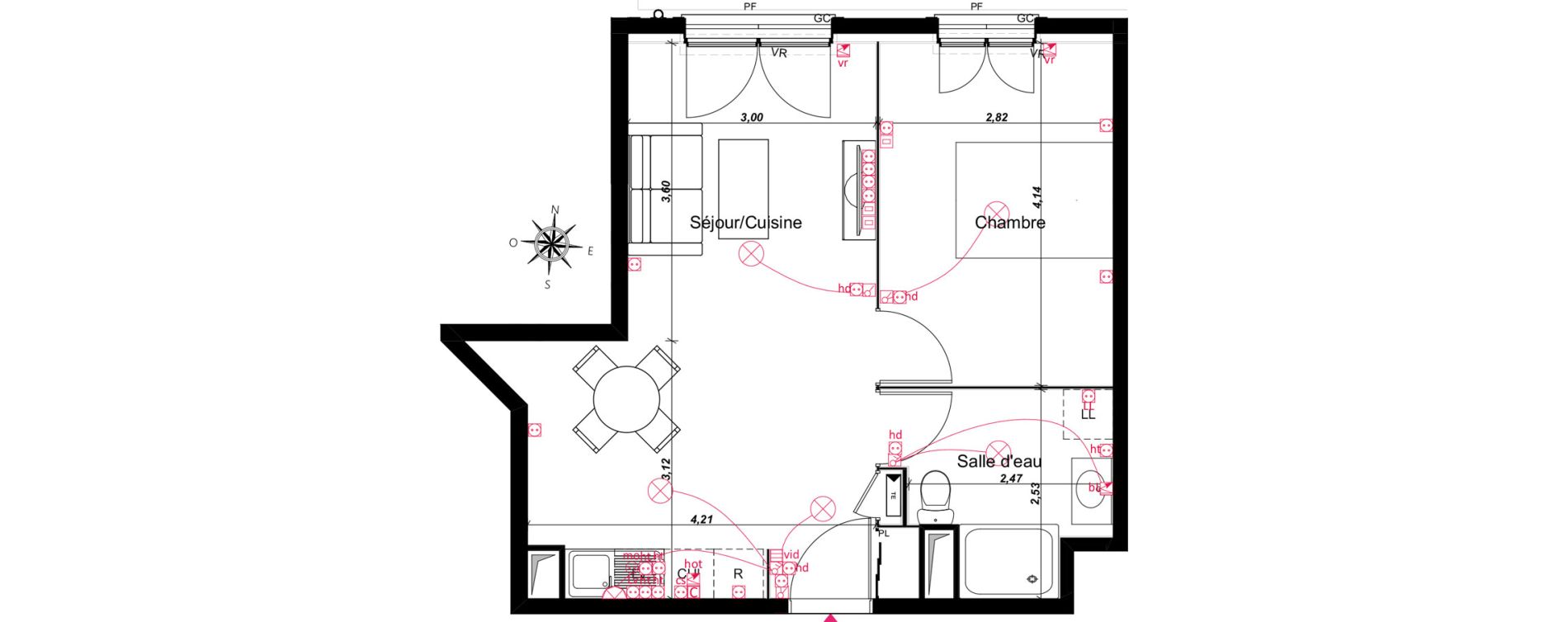 Appartement T2 de 41,25 m2 au Blanc-Mesnil Centre