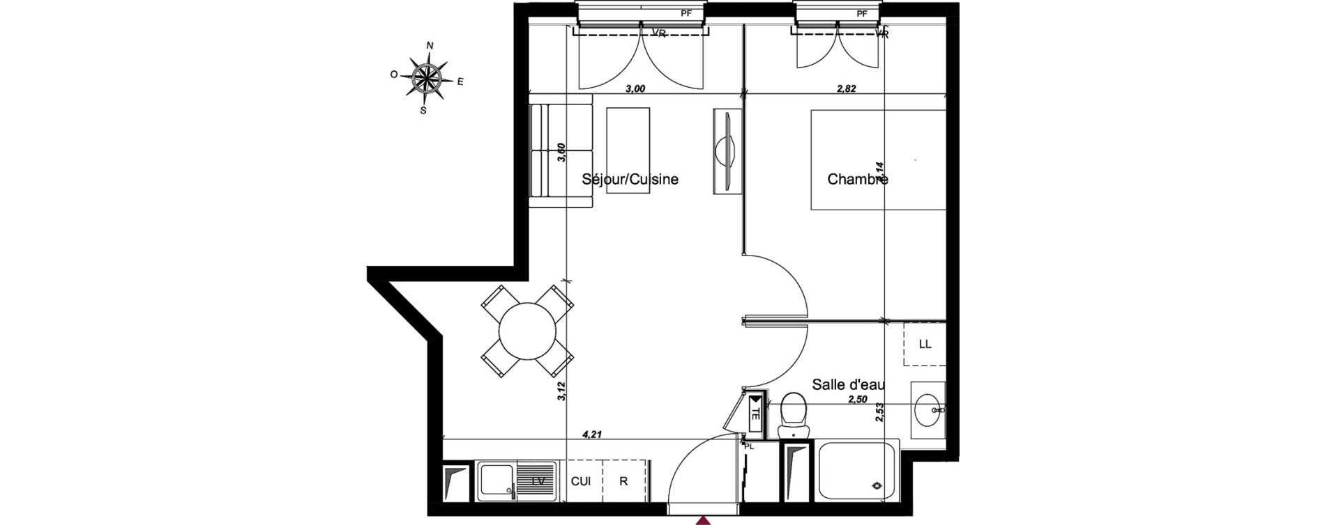 Appartement T2 de 41,29 m2 au Blanc-Mesnil Centre