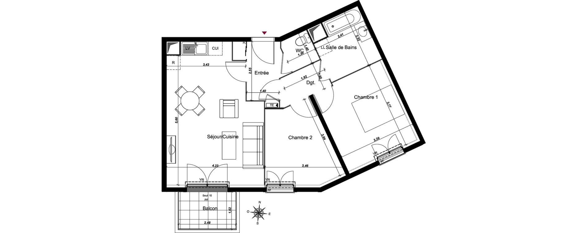 Appartement T3 de 59,63 m2 au Blanc-Mesnil Centre