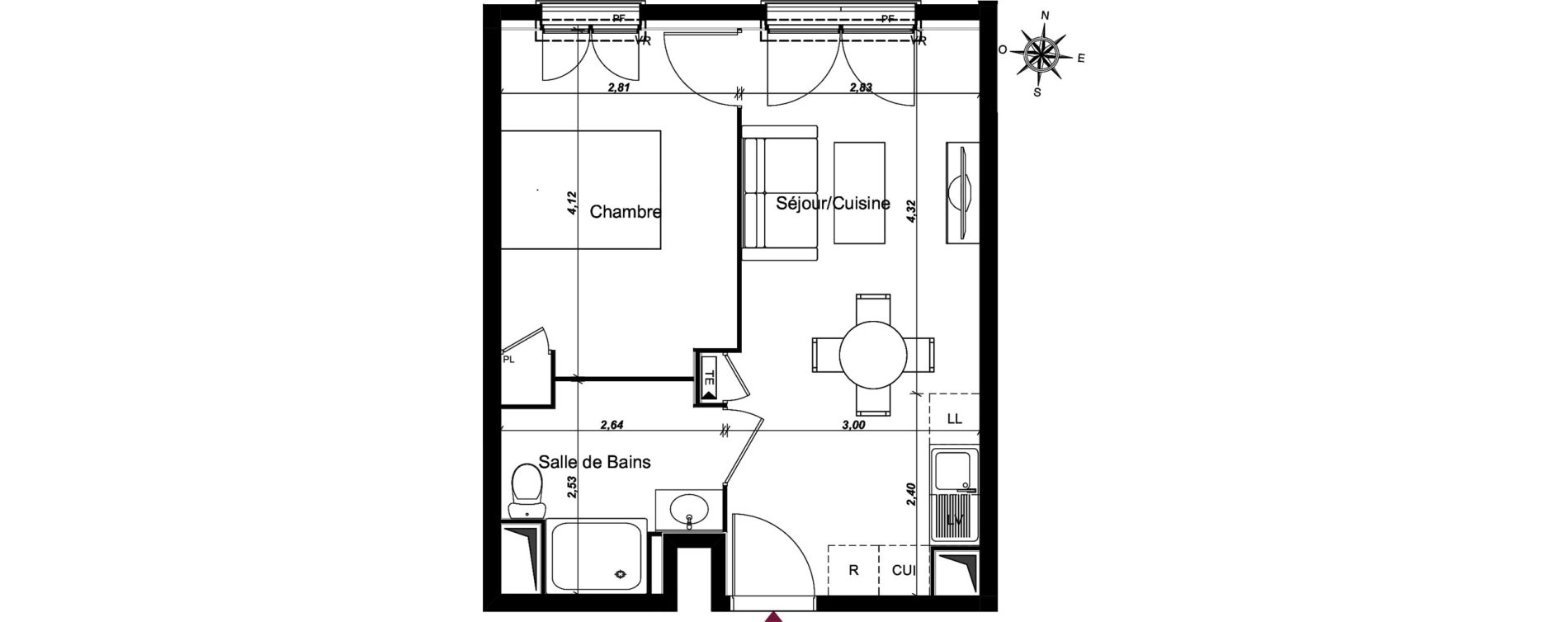 Appartement T2 de 35,94 m2 au Blanc-Mesnil Centre