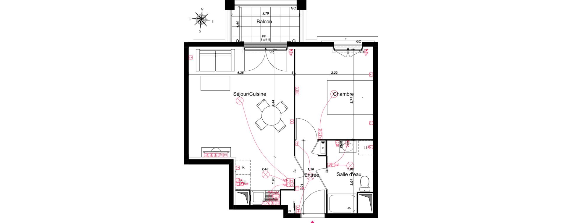 Appartement T2 de 44,28 m2 au Blanc-Mesnil Centre