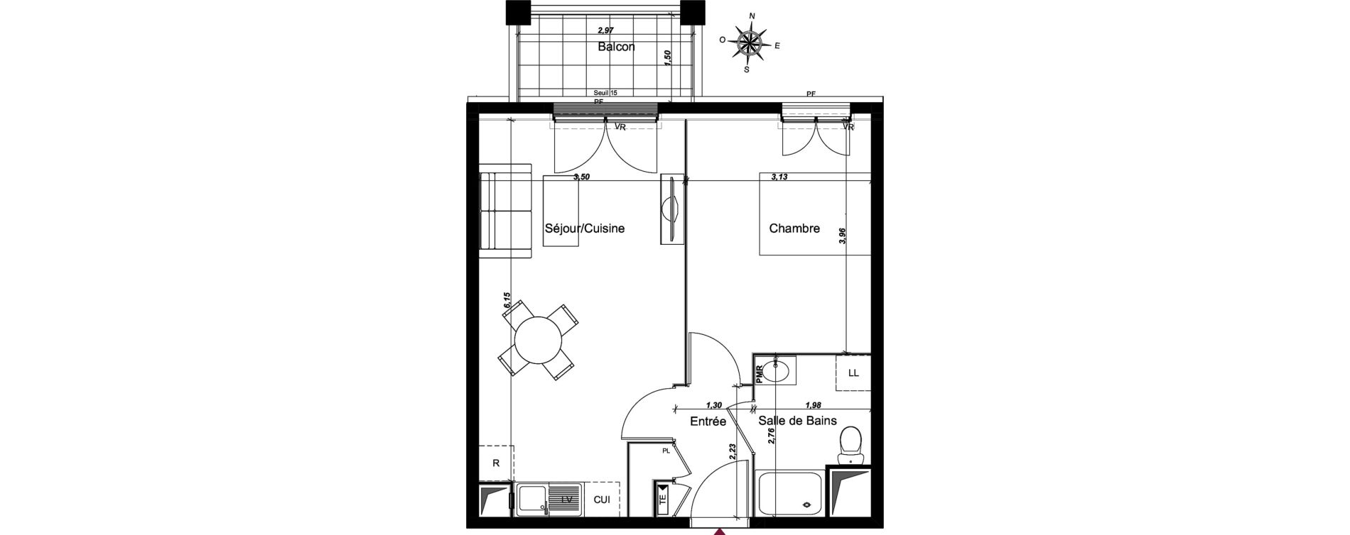 Appartement T2 de 42,96 m2 au Blanc-Mesnil Centre