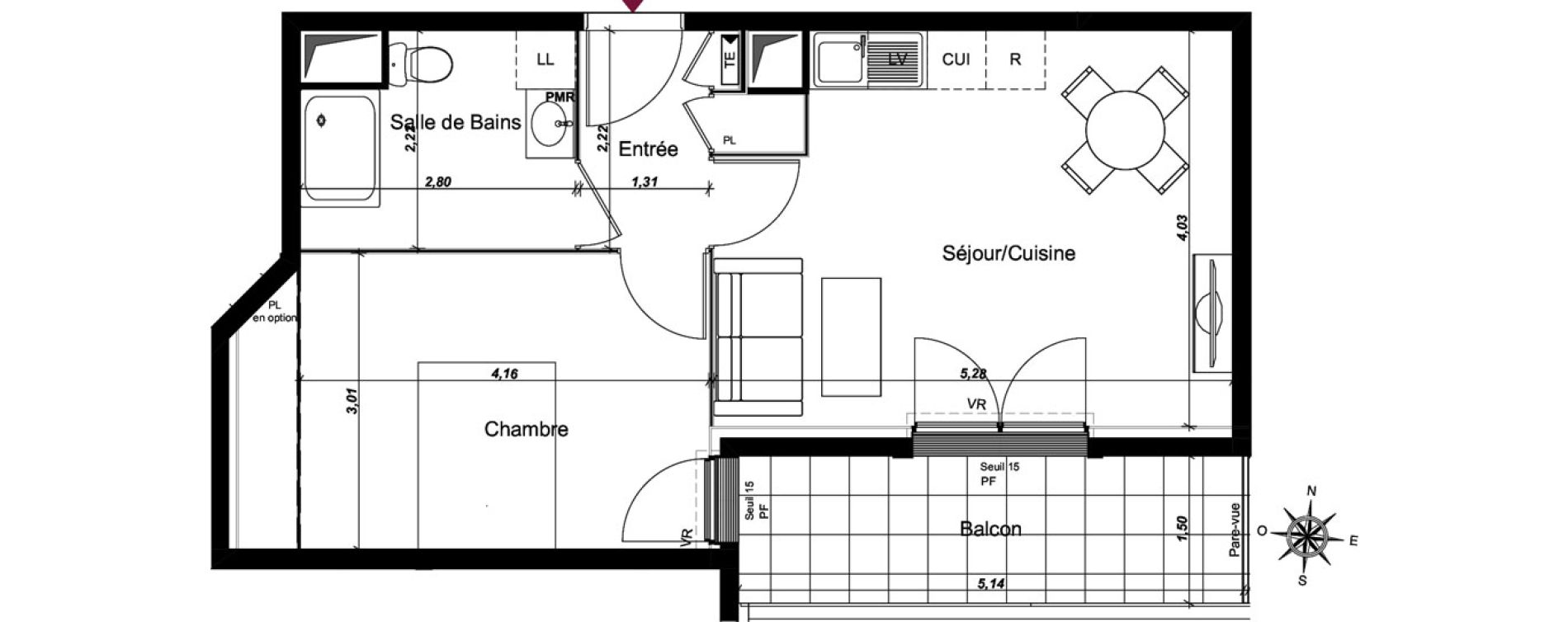 Appartement T2 de 43,33 m2 au Blanc-Mesnil Centre
