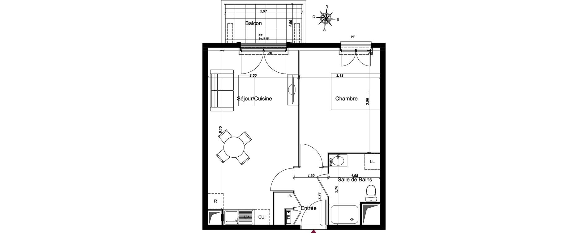 Appartement T2 de 43,00 m2 au Blanc-Mesnil Centre