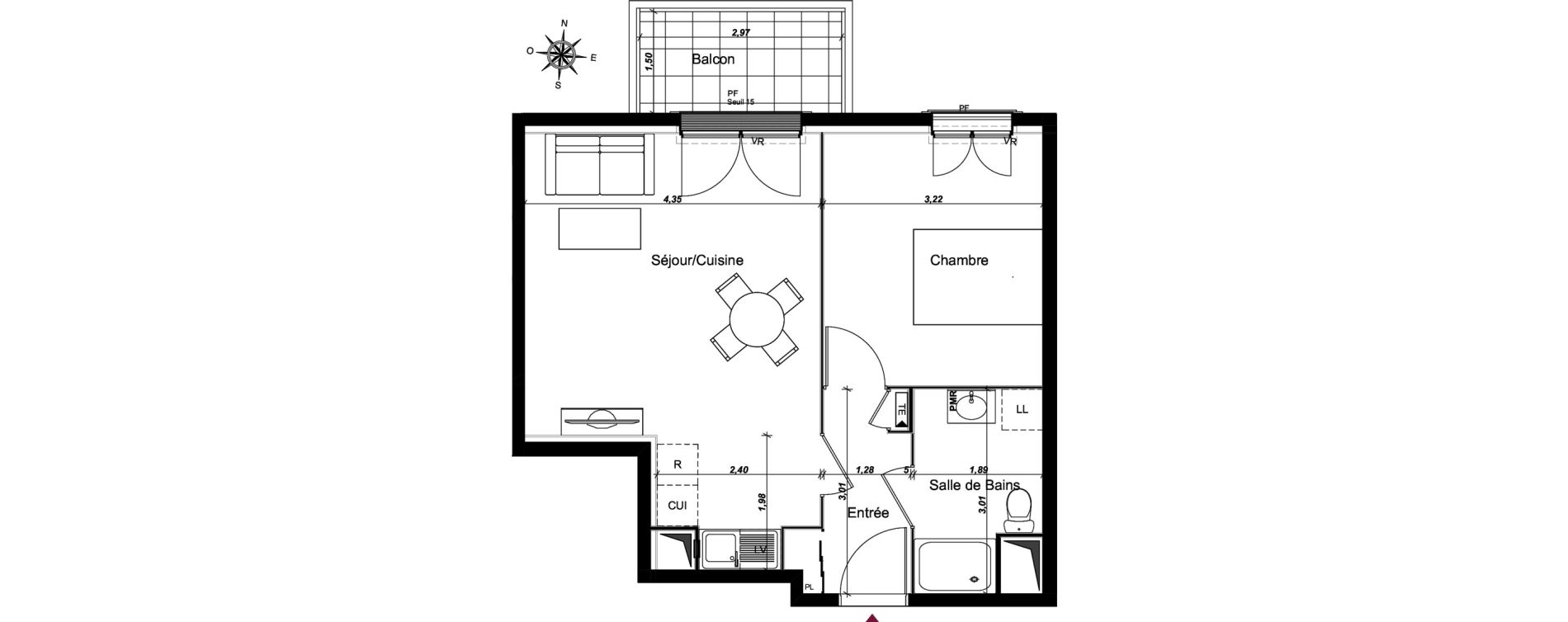Appartement T2 de 44,28 m2 au Blanc-Mesnil Centre