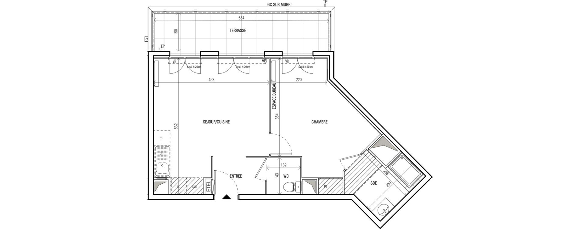 Appartement T2 de 44,25 m2 au Blanc-Mesnil Centre