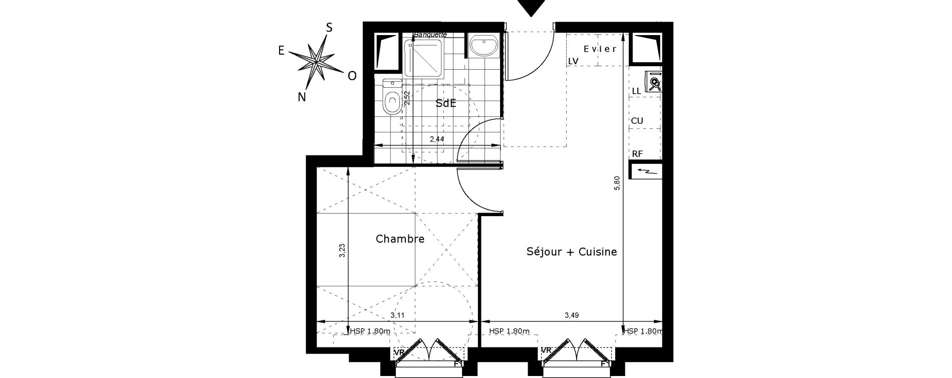 Appartement T2 de 35,73 m2 au Blanc-Mesnil Centre