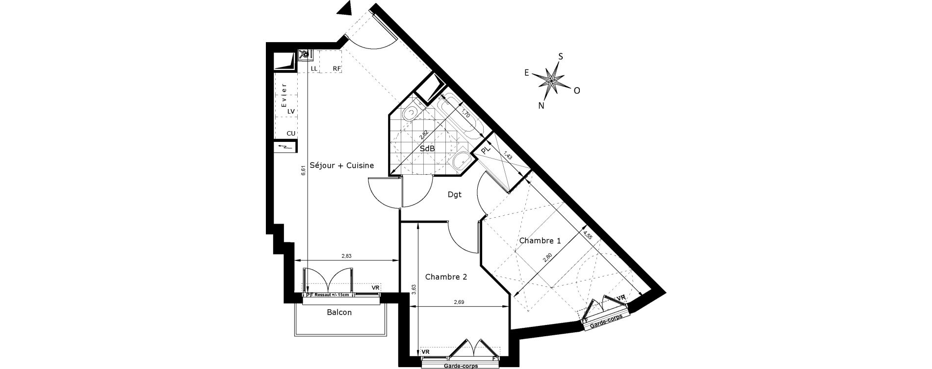 Appartement T3 de 51,74 m2 au Blanc-Mesnil Centre
