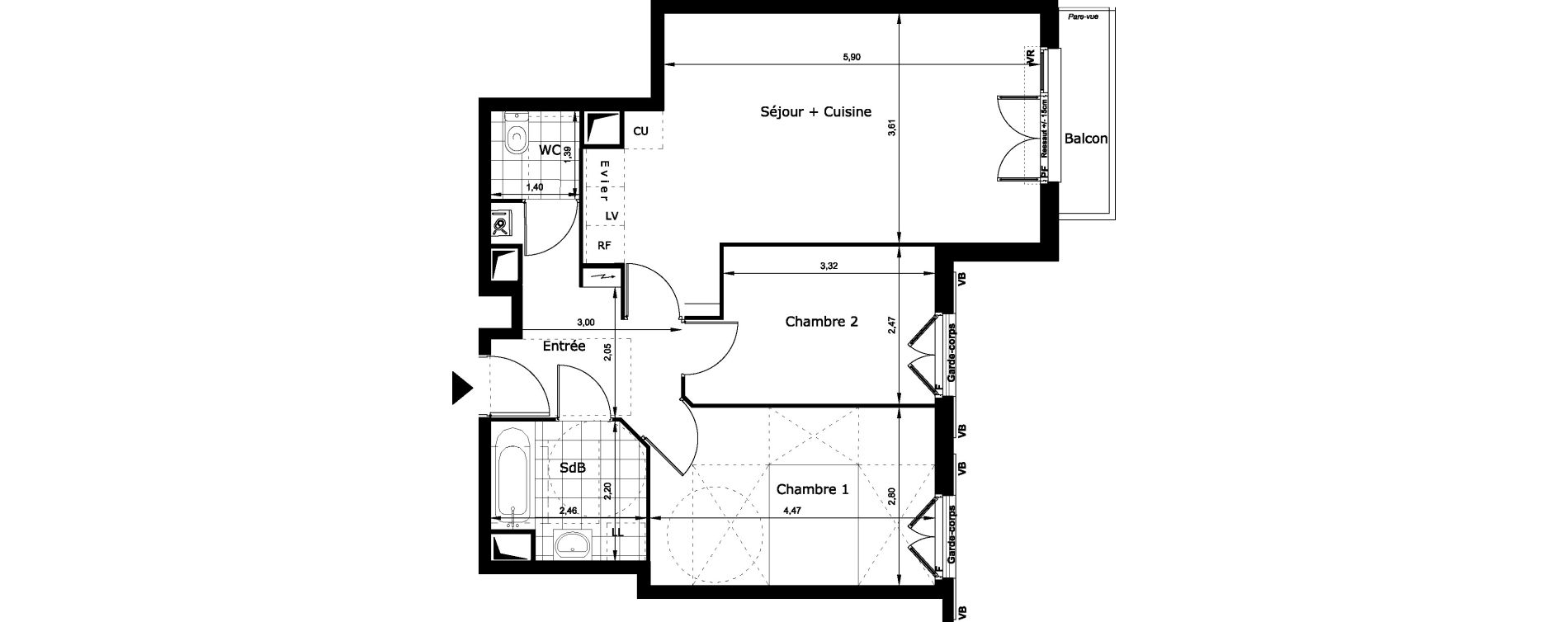 Appartement T3 de 60,69 m2 au Blanc-Mesnil Centre