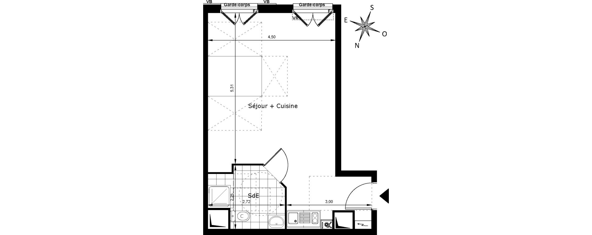 Appartement T1 de 35,06 m2 au Blanc-Mesnil Centre