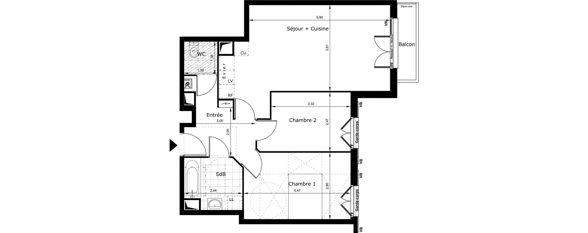 Appartement T3 de 60,68 m2 au Blanc-Mesnil Centre