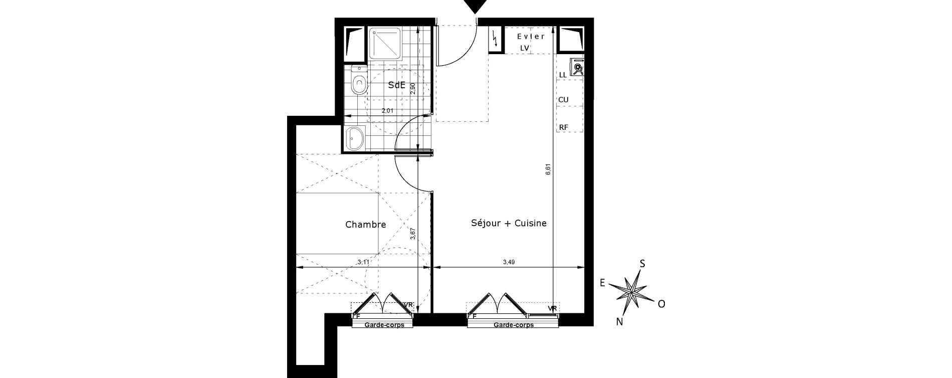 Appartement T2 de 40,67 m2 au Blanc-Mesnil Centre