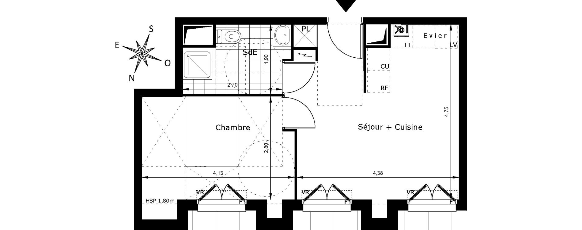 Appartement T2 de 37,05 m2 au Blanc-Mesnil Centre