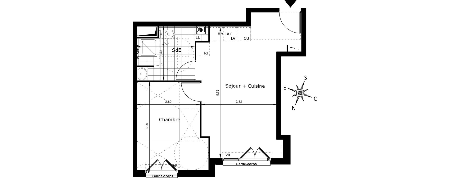 Appartement T2 de 39,07 m2 au Blanc-Mesnil Centre