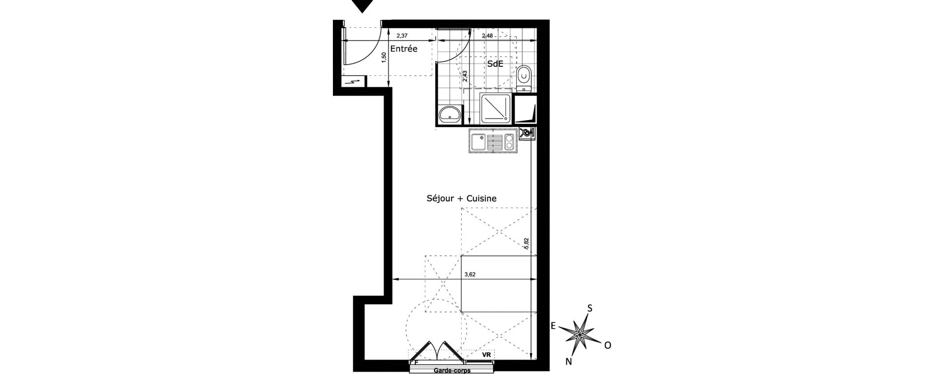 Appartement T1 de 31,99 m2 au Blanc-Mesnil Centre