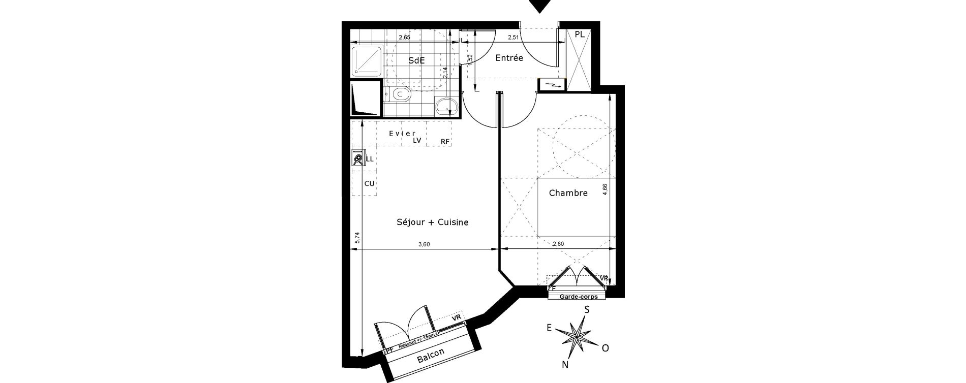 Appartement T2 de 41,89 m2 au Blanc-Mesnil Centre