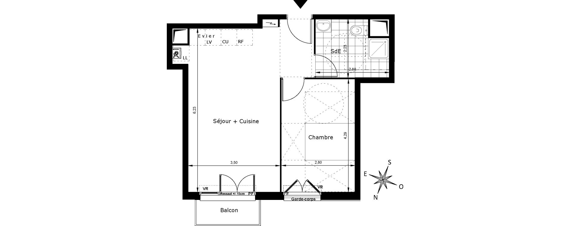 Appartement T2 de 42,81 m2 au Blanc-Mesnil Centre