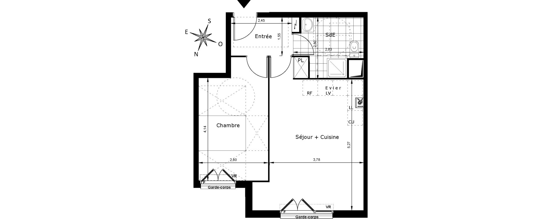Appartement T2 de 44,34 m2 au Blanc-Mesnil Centre