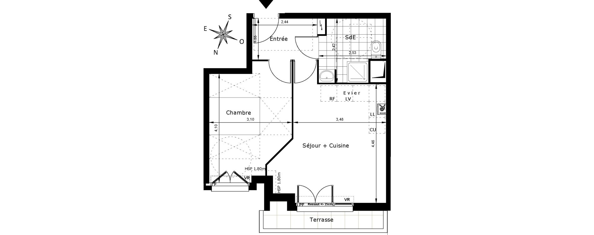 Appartement T2 de 38,66 m2 au Blanc-Mesnil Centre
