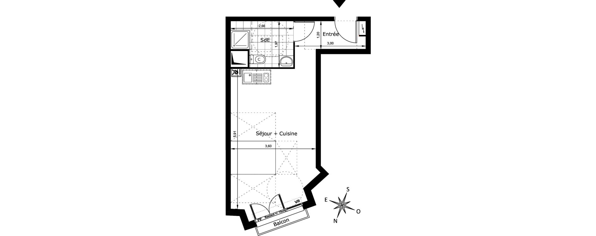 Appartement T1 de 29,93 m2 au Blanc-Mesnil Centre