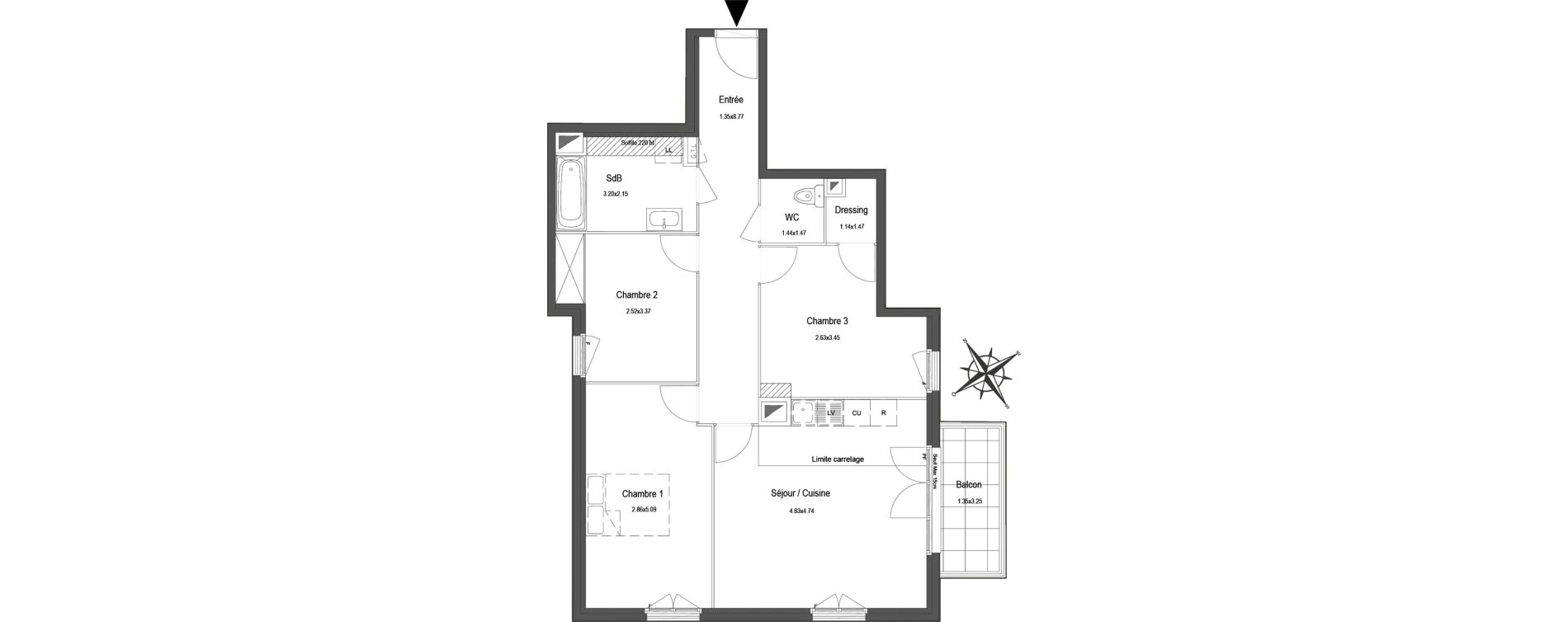 Appartement T4 de 78,68 m2 au Blanc-Mesnil Centre