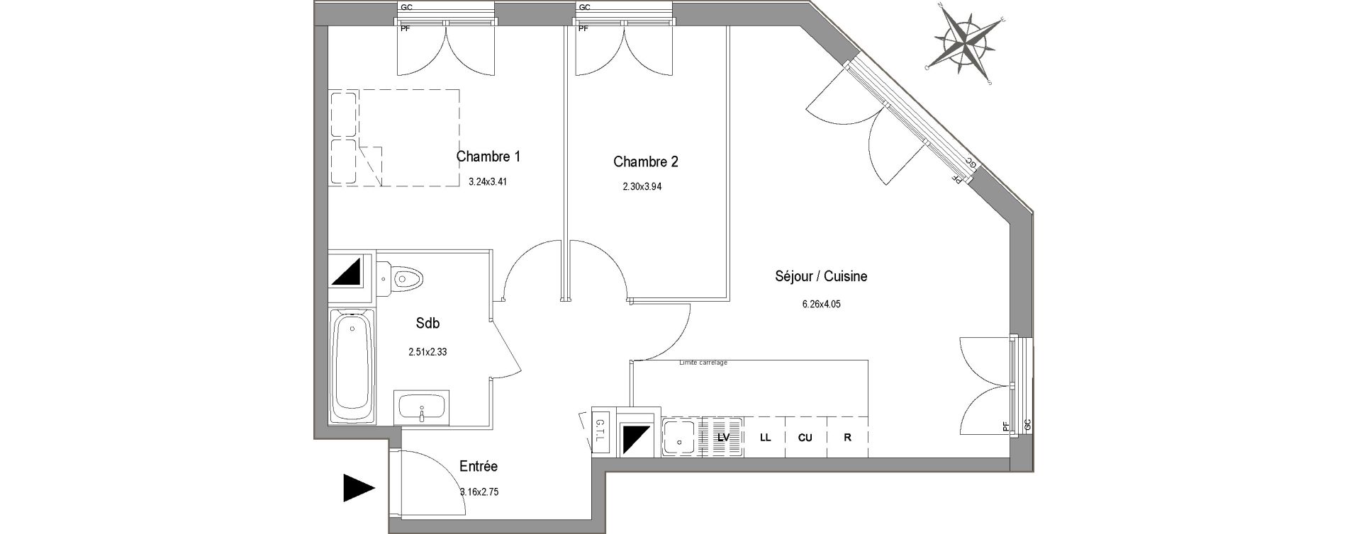 Appartement T3 de 57,08 m2 au Blanc-Mesnil Centre