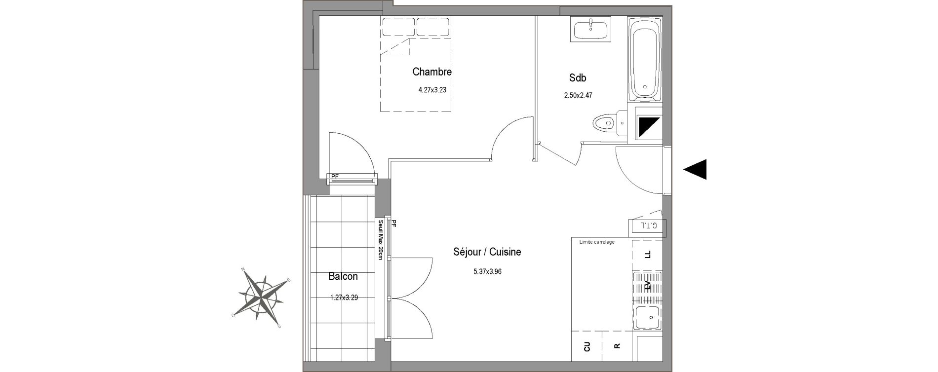Appartement T2 de 39,75 m2 au Blanc-Mesnil Centre