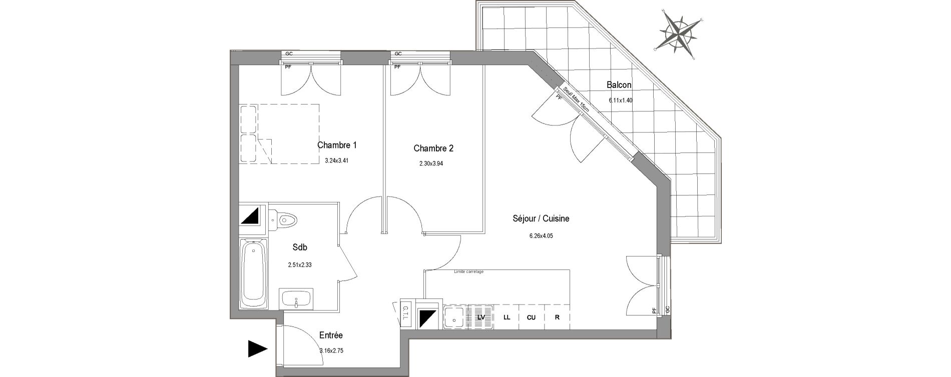 Appartement T3 de 57,08 m2 au Blanc-Mesnil Centre
