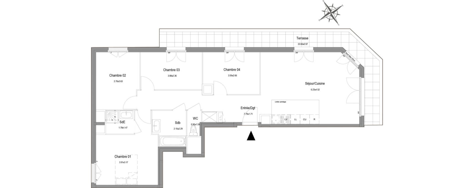 Appartement T5 de 88,82 m2 au Blanc-Mesnil Centre