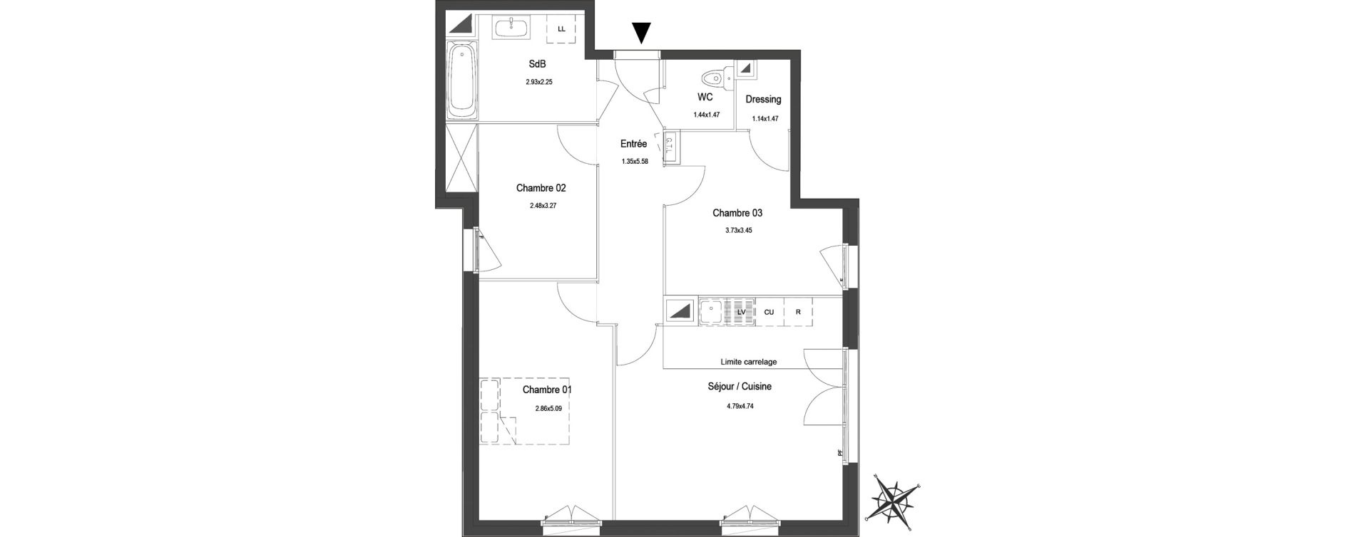Appartement T4 de 73,08 m2 au Blanc-Mesnil Centre