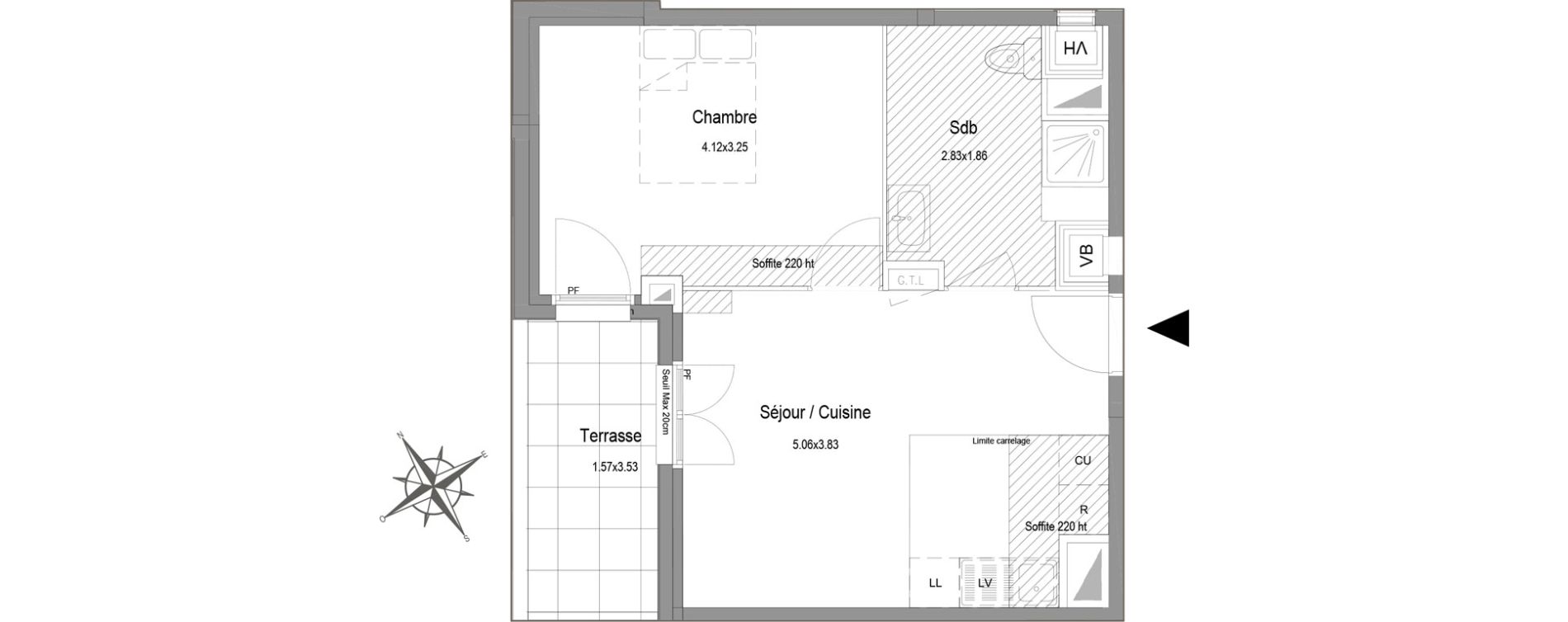 Appartement T2 de 38,97 m2 au Blanc-Mesnil Centre