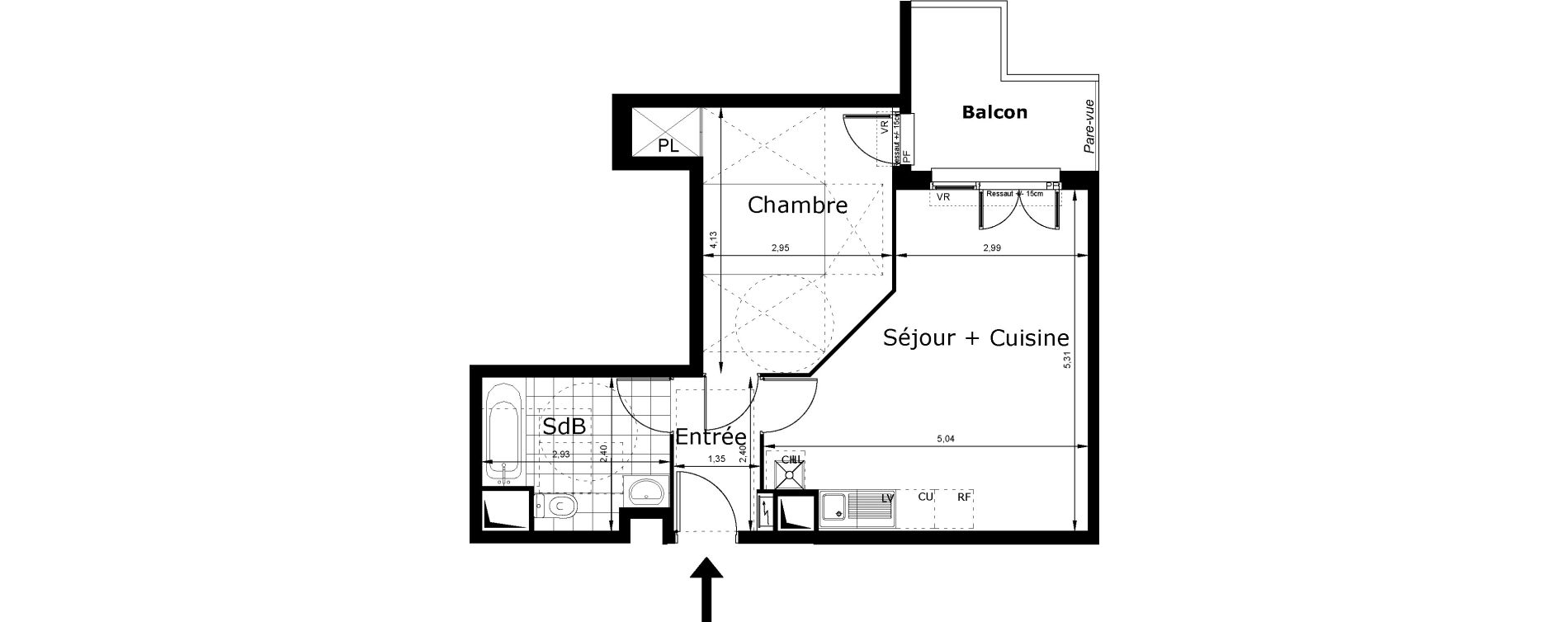 Appartement T2 de 42,71 m2 au Blanc-Mesnil Centre