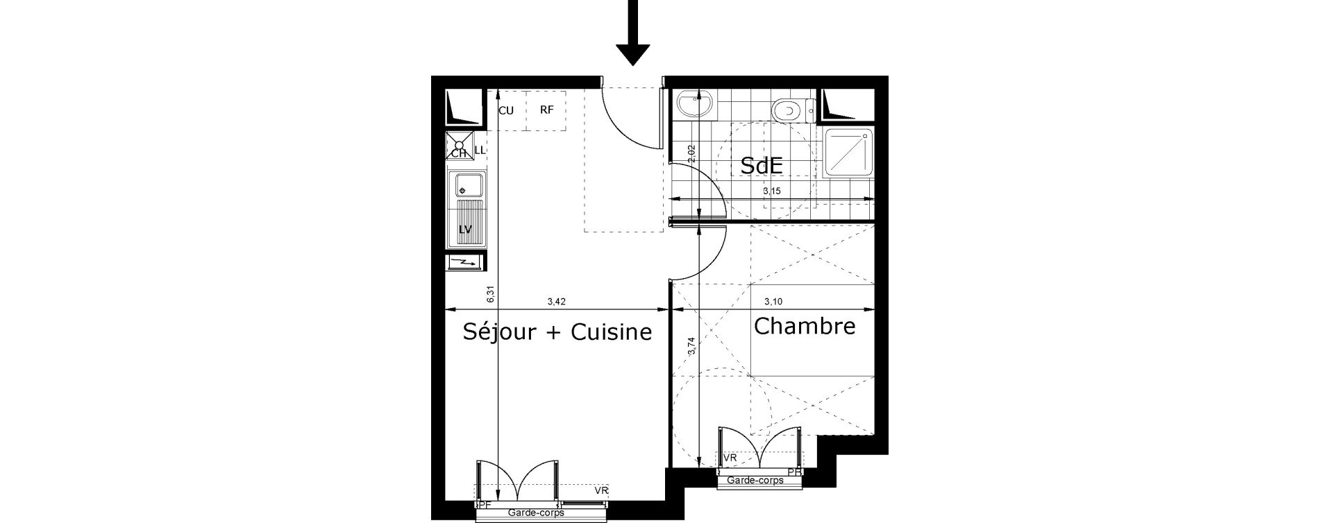 Appartement T2 de 37,85 m2 au Blanc-Mesnil Centre