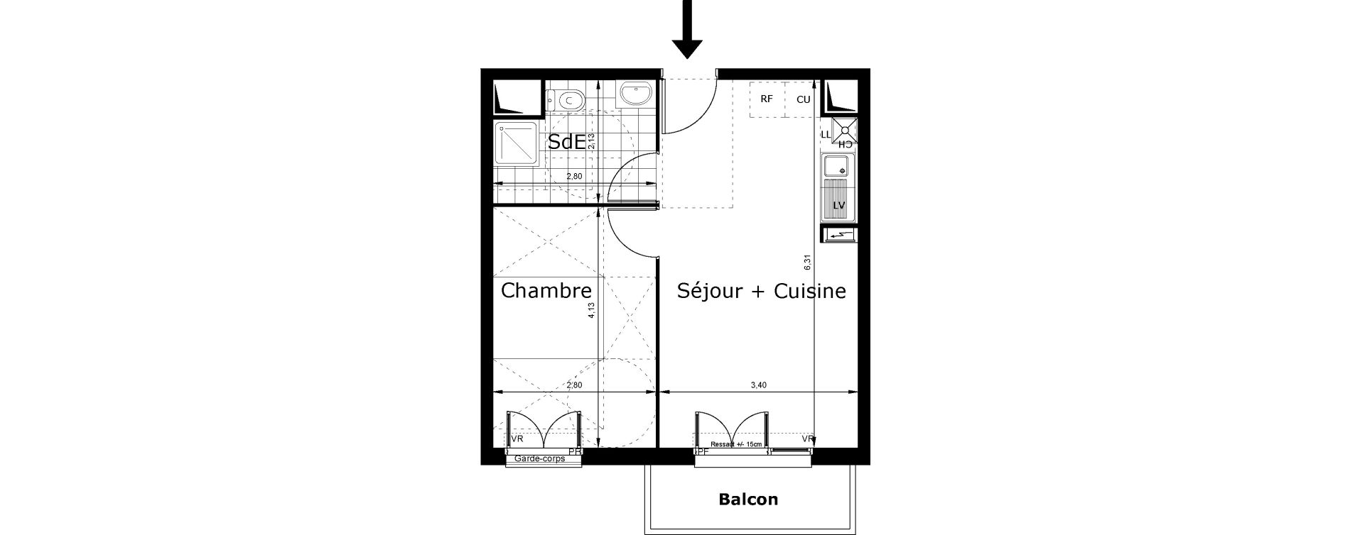 Appartement T2 de 37,71 m2 au Blanc-Mesnil Centre