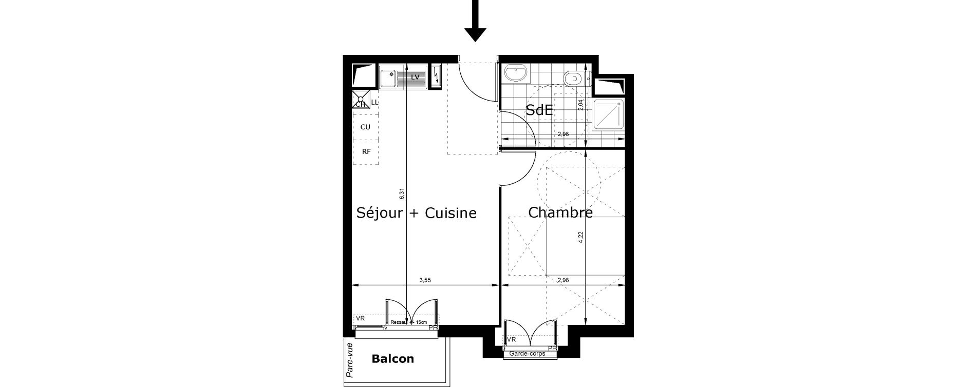Appartement T2 de 40,64 m2 au Blanc-Mesnil Centre
