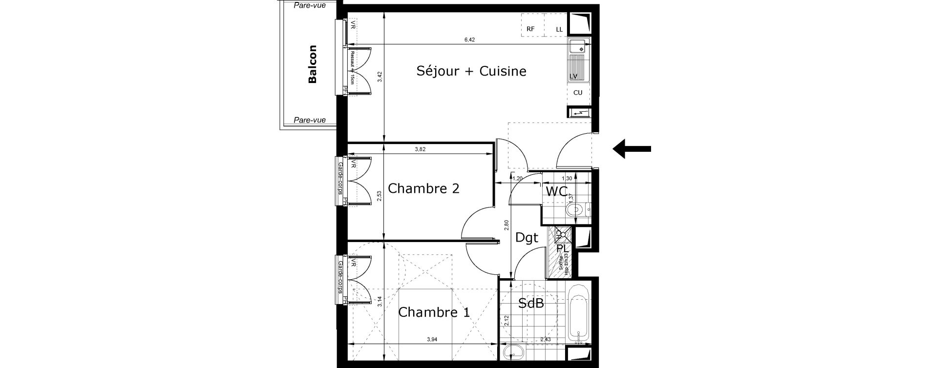 Appartement T3 de 56,31 m2 au Blanc-Mesnil Centre