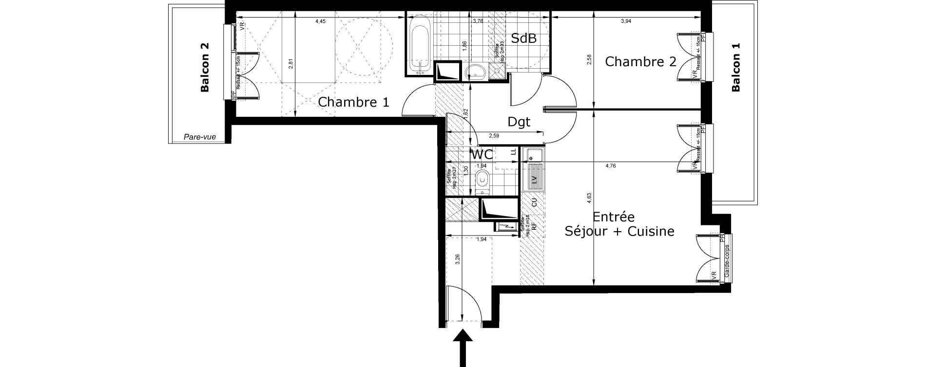 Appartement T3 de 64,05 m2 au Blanc-Mesnil Centre