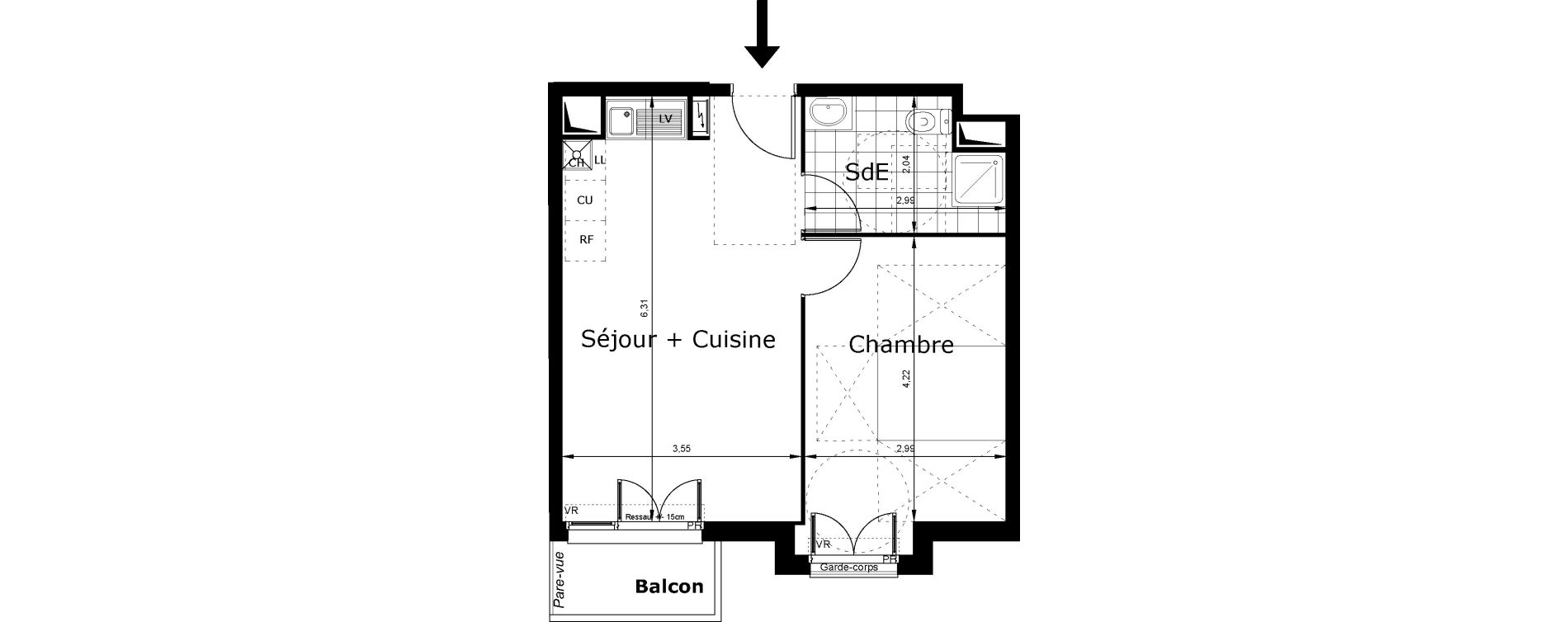 Appartement T2 de 40,65 m2 au Blanc-Mesnil Centre
