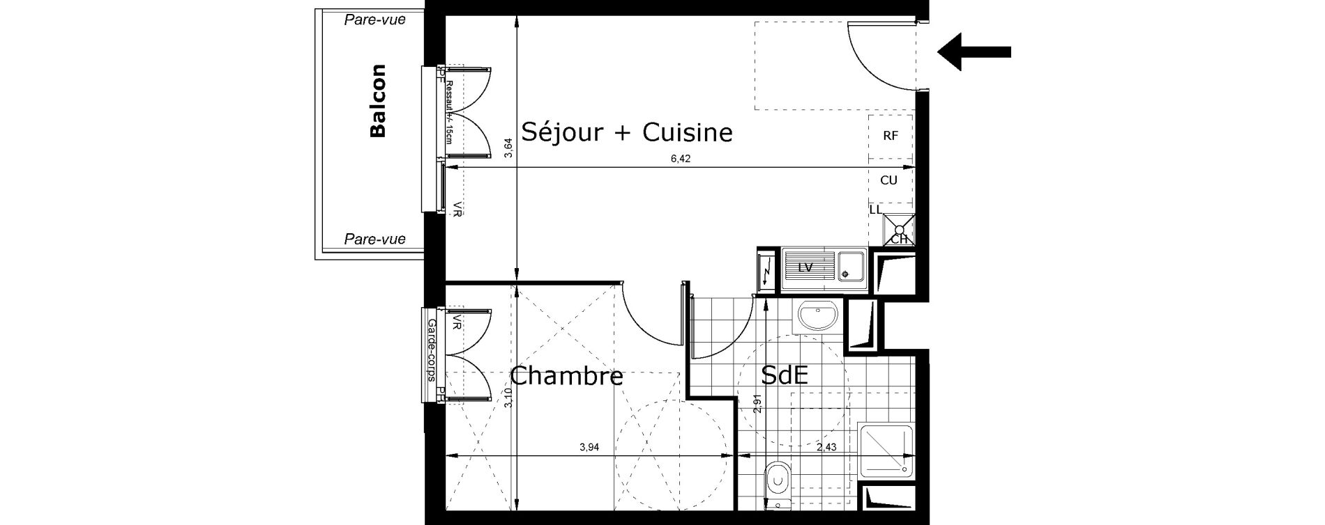 Appartement T2 de 41,33 m2 au Blanc-Mesnil Centre