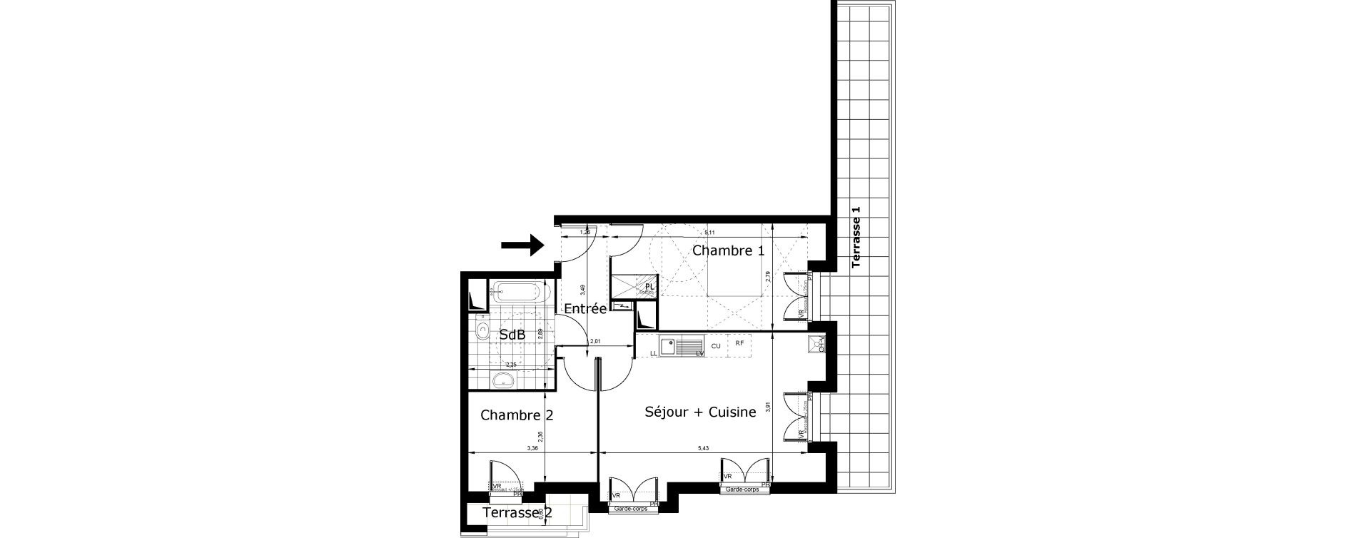 Appartement T3 de 56,72 m2 au Blanc-Mesnil Centre