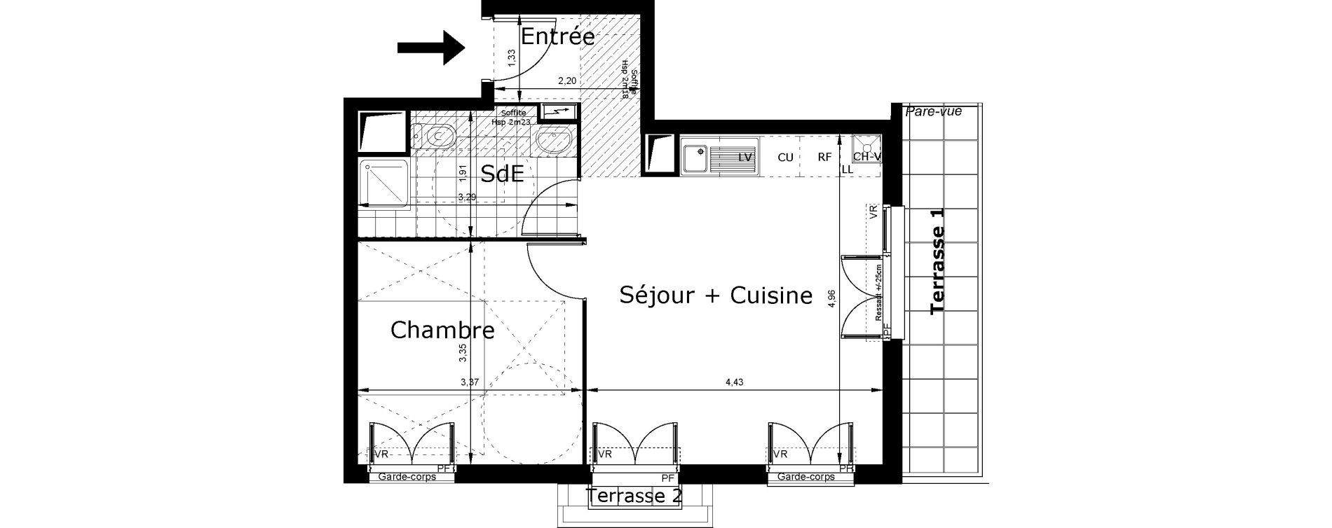 Appartement T2 de 41,98 m2 au Blanc-Mesnil Centre