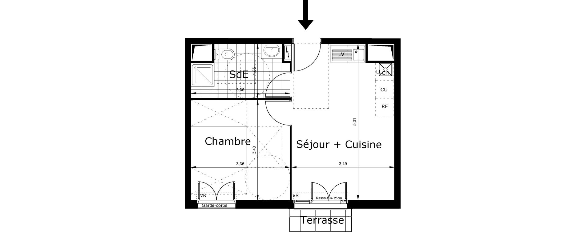 Appartement T2 de 34,88 m2 au Blanc-Mesnil Centre