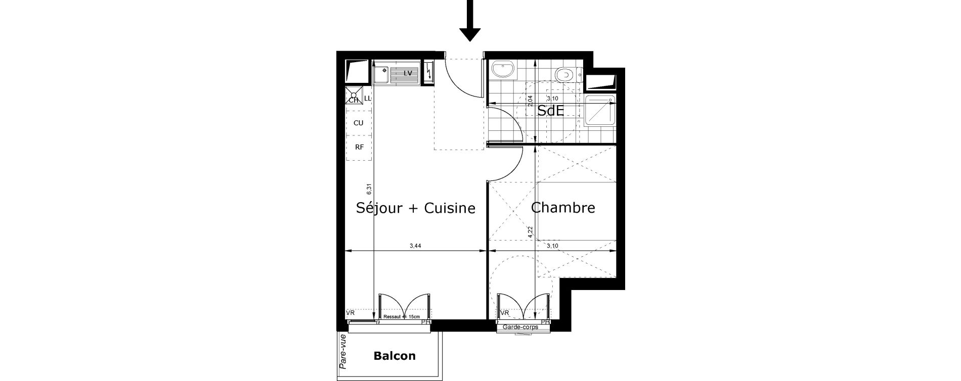 Appartement T2 de 38,38 m2 au Blanc-Mesnil Centre
