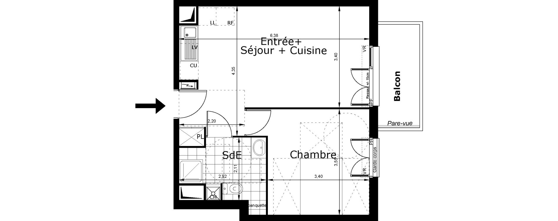 Appartement T2 de 41,81 m2 au Blanc-Mesnil Centre