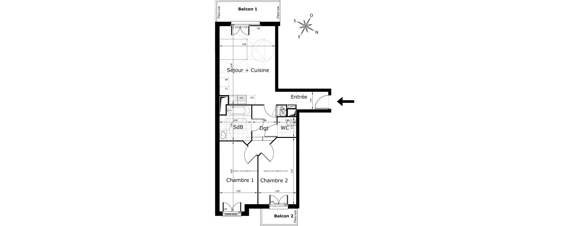 Appartement T3 de 59,58 m2 au Blanc-Mesnil Centre