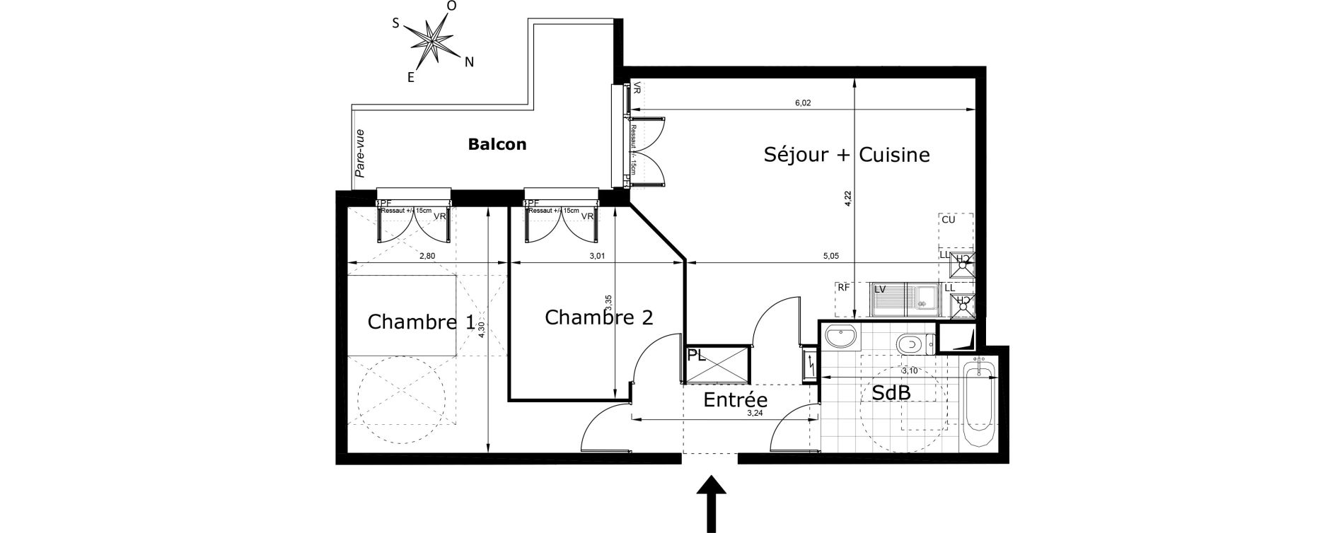 Appartement T3 de 59,89 m2 au Blanc-Mesnil Centre