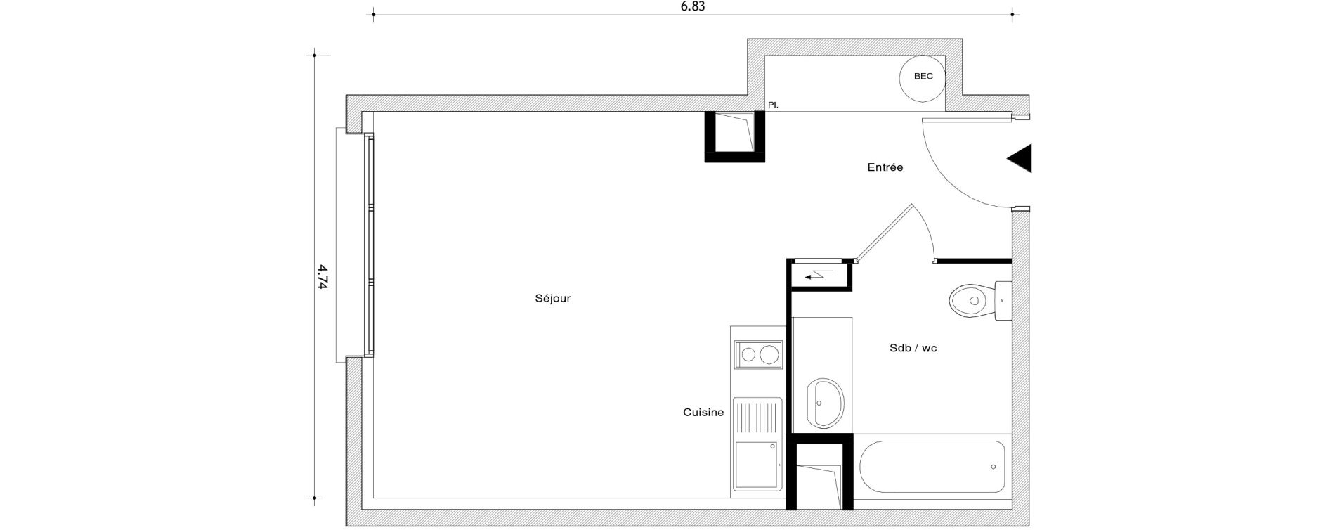 Appartement T1 bis de 28,19 m2 au Blanc-Mesnil Centre