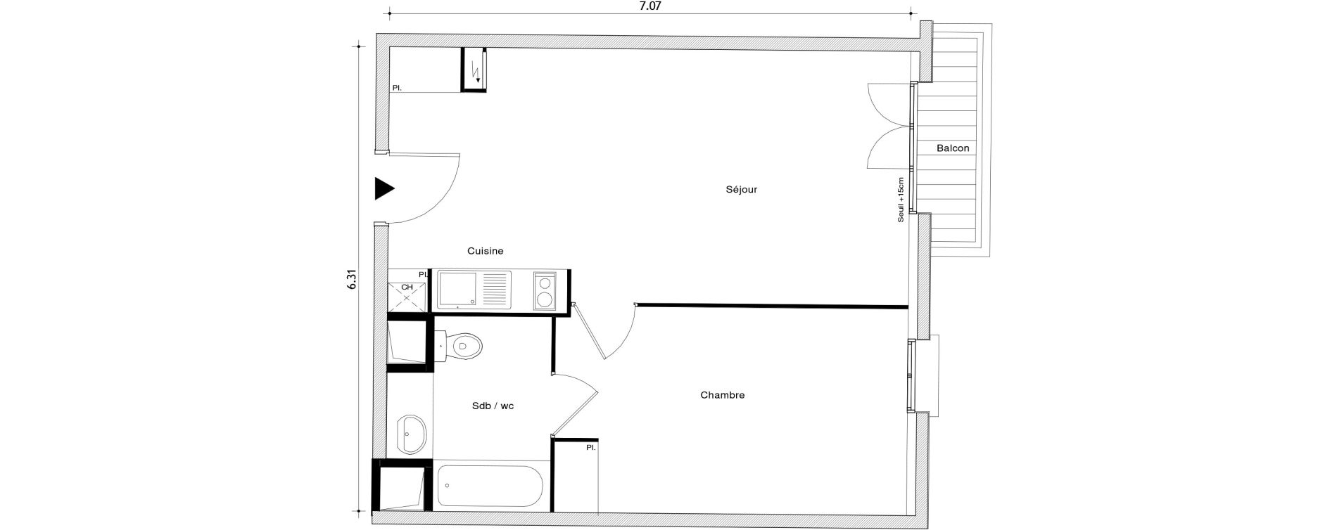 Appartement T2 de 43,02 m2 au Blanc-Mesnil Centre
